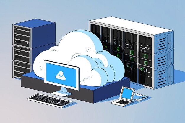 Cloud File Storage Server Room Data Center Access Laptop Screen z formularzem logowania użytkownika