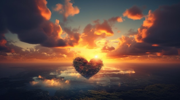 Cloudscape w kształcie serca z generatywnym ai zachodu słońca