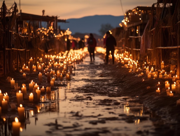 Cmentarz Dnia Zmarłych przy blasku świec w Meksyku Wygenerowano sztuczną inteligencję