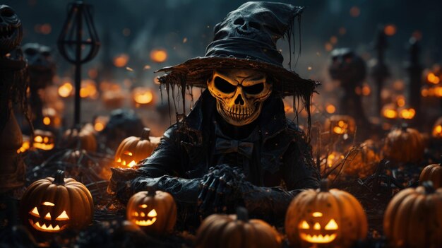 cmentarz szepcze halloween dynie szkielety i zombie