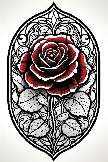 Cnc Laser Cut Gothic Rose Window Frame Zainspirowany witrażem Rose Wind tatuaż płaski kontur