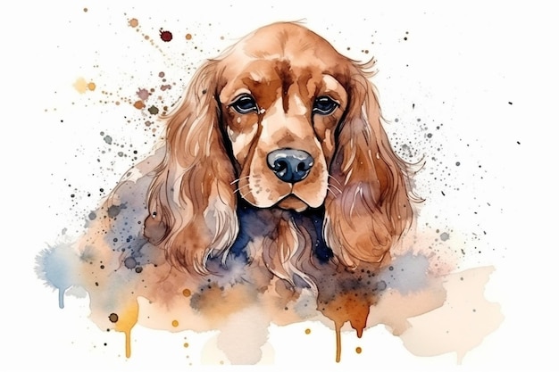 Cocker spaniel uroczy szczeniaczek akwarela ilustracja z kolorowymi plamami wszystkich ras psów