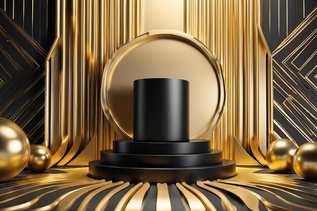 Cokół Gold Circle w eleganckim, luksusowym stylu do prezentacji produktów i wygenerowanej białej ściany