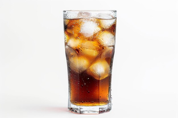 Zdjęcie cola z lodem w szklance na białym tle