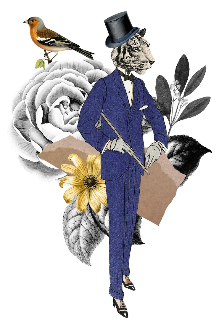 Zdjęcie collage png tygrys i kwiat naklejka drukowalna vintage album papierowy wycinek i element planowania cyfrowego