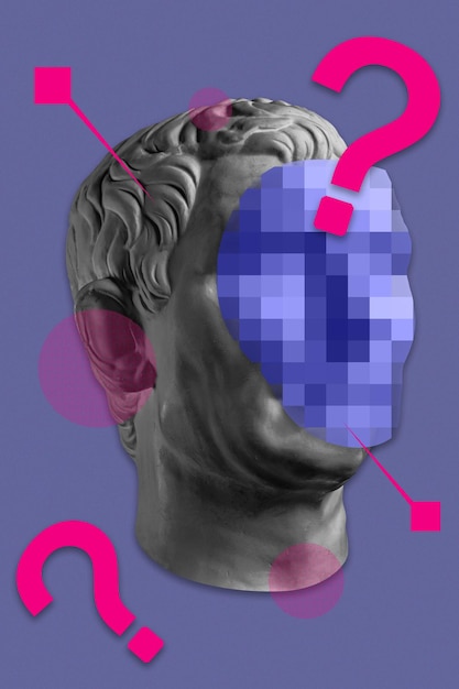 Collage z ludzką twarzą antycznej rzeźby w stylu dadaizmu współczesny plakat sztuki ze starożytnymi