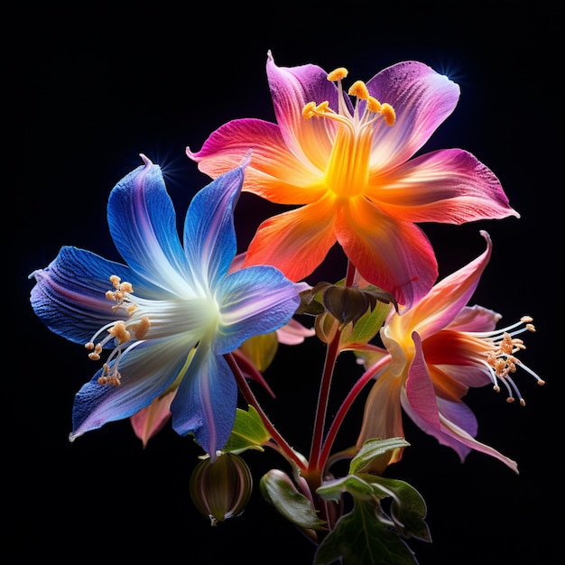 Zdjęcie columbine kwiat neon kolor ai generowane obrazy