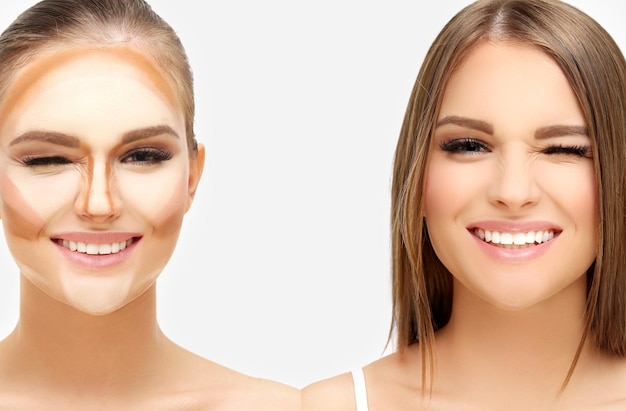 Contouring Makijaż twarzy kobiety Kontur i podkreślenie makijażu