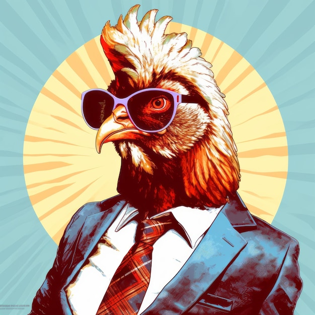 Zdjęcie cool chicken, korporacyjny punker noszący okulary przeciwsłoneczne i garnitur.