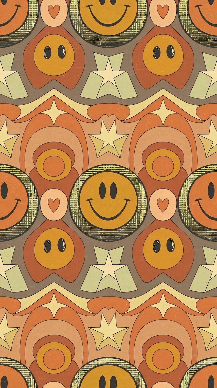 Zdjęcie cool groovy seamless pattern set cool retro vintage smile textures trendy y2k repeat background