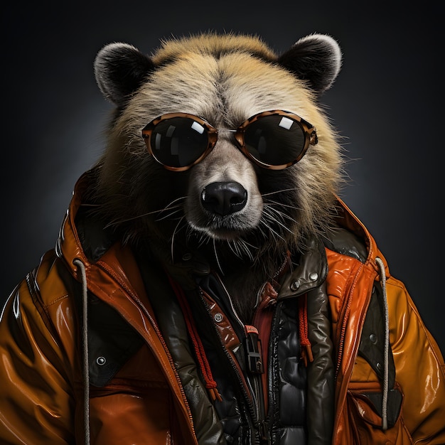 Cool Mafia Gangster Bear noszący kurtkę i okulary przeciwsłoneczne