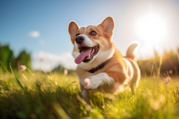 Corgi biegnie radośnie Na zewnątrz szczenię Generuj Ai