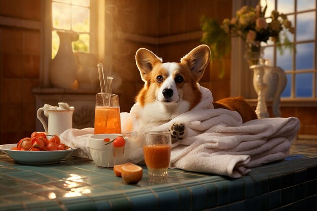 Corgi Relaks w Spa