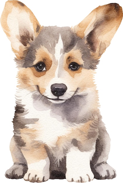 Corgi szczeniak akwarela ilustracja na białym tle