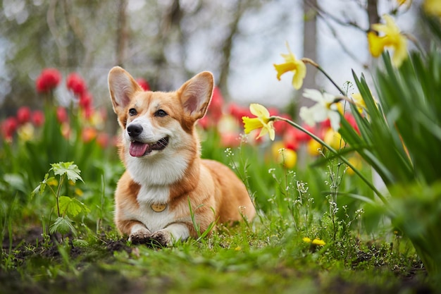 Corgi W Wiosennych Kwiatach