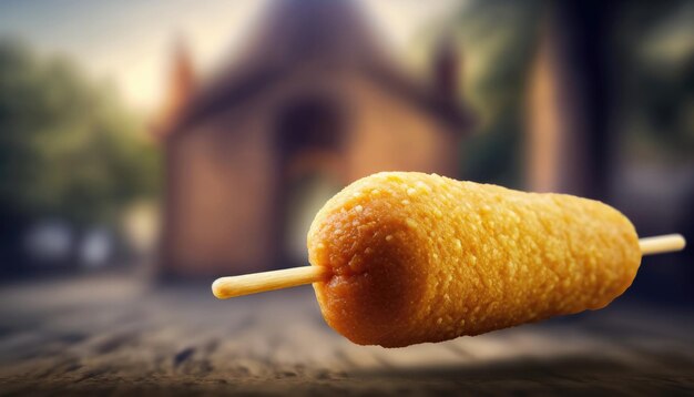 Corn Dog Na Kamień Niewyraźne Tło Rustykalny Pub Generatywne Ai