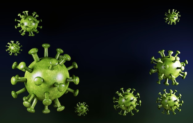 Coronavirus COVID-19. Mikroskopijny widok komórki na tle koronawirusa. Analiza i test. Coronavirus 2019-nCov powieść. Wirus mikroskopu z bliska. Grypa, renderowania 3d