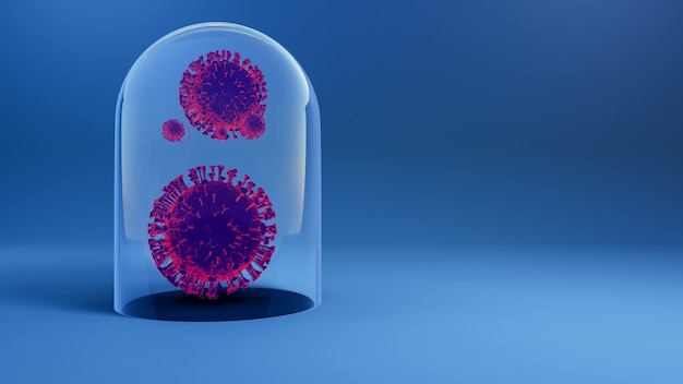 Coronavirus Covid 19 W Szklanej Kopule. Renderowania 3d.