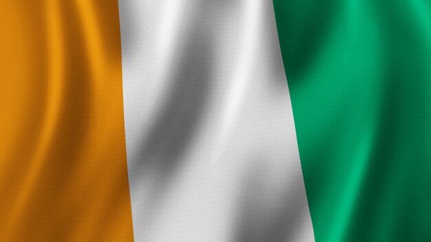 Cote dIvoire Flaga macha zbliżenie Renderowanie 3D z wysokiej jakości obrazem z teksturą tkaniny