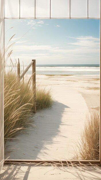 Zdjęcie cottongrass poster spokojna plaża przy zachodzie słońca