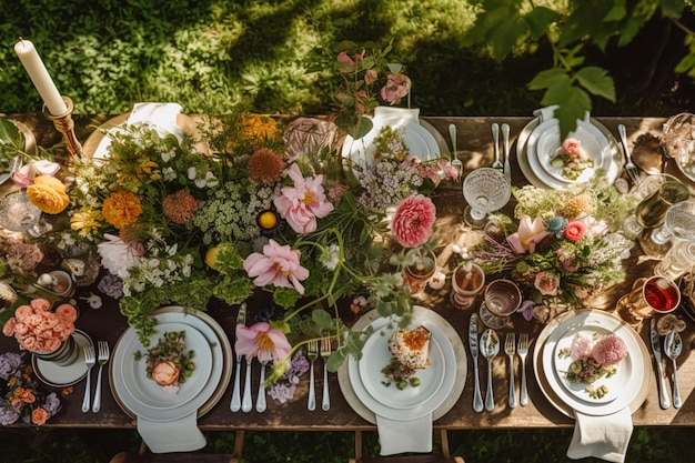 Country tablescape formalny stół obiadowy nakrycie stołu scape z truskawkową dekoracją na wesele i uroczystość świąteczną generatywną ai