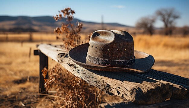 Zdjęcie cowboy kapelusz słoma kapelusz staroświecki fedora wiejski krajobraz rancza generowany przez ai