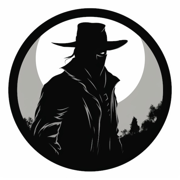 Cowboy Moon Hood Badge Pulp Comics Style Czarno-białe logo