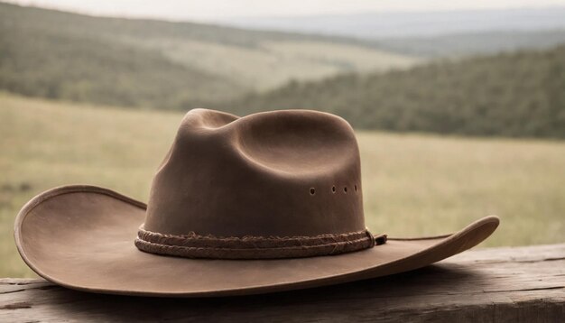 Zdjęcie cowboyowy kapelusz na drewnianym stole na wsi selektywne skupienie
