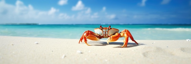 Zdjęcie crab sea marine na tropikalnym morzu i piaszczystej plaży tle błękitnego nieba generative ai