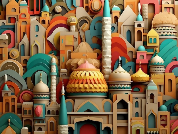 Crafted Serenity 3D Paper Cut Craft Style Ilustracja islamskiego meczetu Ramadan Kareem 3d abstrakcyjna ilustracja paper cut