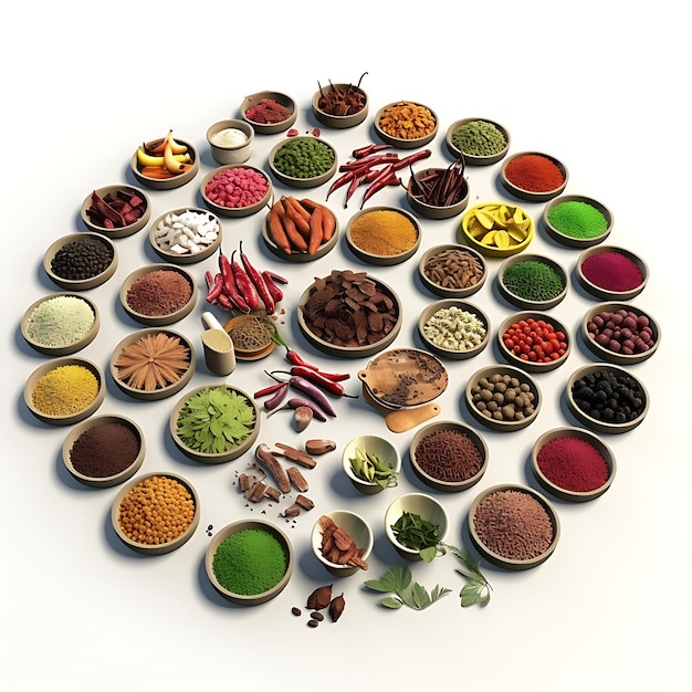 Creative 3D of Spice Market Array of Colorful Spices and Exotic Herbs reklama modelu biznesowego