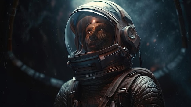 Creepy czarny astronauta ilustracji sztuki cyfrowej Generative AI