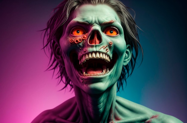 Creepy zombie Portret brzydkiego krzyczącego potwora na jasnym tle Generacyjna sztuczna inteligencja