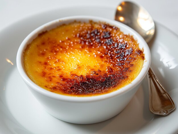 Zdjęcie creme brulee na białej talerzu