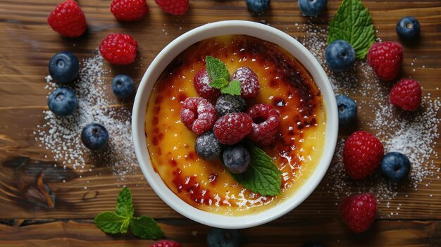 Zdjęcie creme brulee z jagodami generatywna sztuczna inteligencja