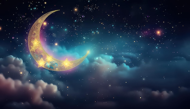 Zdjęcie crescent moon on beautiful night background ramadan concept
