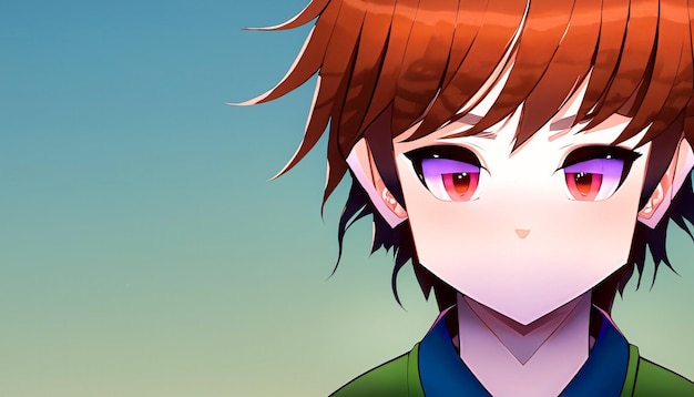 Crimson Determination Anime Chłopiec z długimi czerwonymi włosami i zdecydowanym spojrzeniem ujawniającym