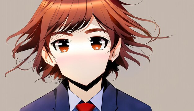 Crimson Determination Anime Chłopiec z długimi czerwonymi włosami i zdecydowanym spojrzeniem ujawniającym