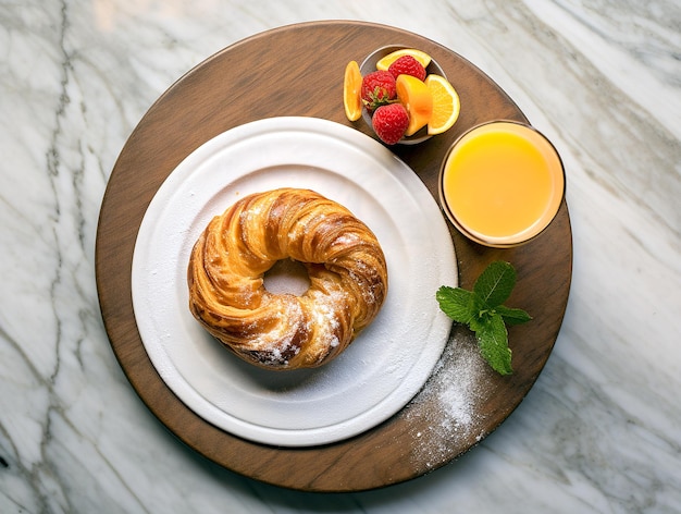 Croissant i sok na eleganckim śniadaniu