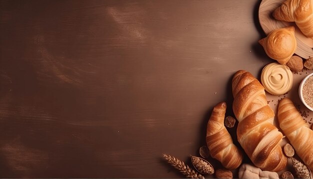 Croissanty i chlebowa rama z kopii przestrzenią Generative ai