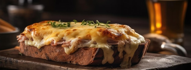 Croque Monsieur On Stone Rustykalny Pub Szeroka Panoramiczna Generatywna Sztuczna Inteligencja