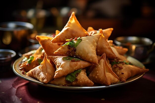 Crunchy Samosa Closeup Shot Fotografia obrazu Samosa