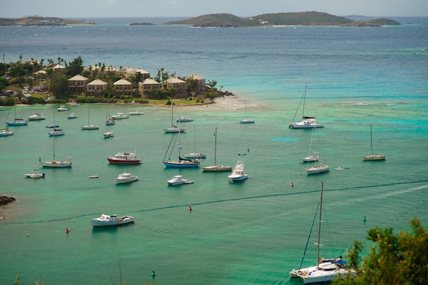 Cruz Bay, St John, Wyspy Dziewicze Stanów Zjednoczonych Z Dużą Ilością żaglówek.