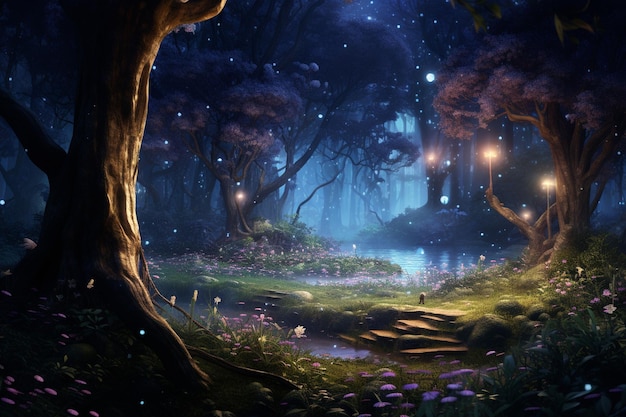 Cudowna akwarela z magicznym lasem