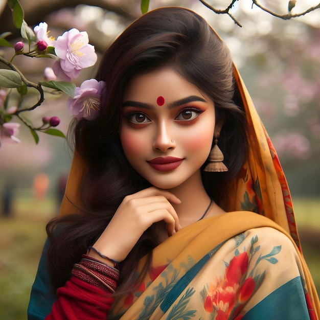 Cudowna młoda wiejska dziewczyna z kwiatem.
