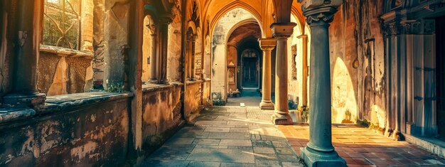Cudowny, oświetlony słońcem klasztor w europejskim klasztorze