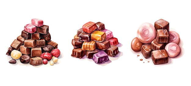 Cukierki czekolada ai generowane kakao odpoczynek deser kakao ziarno rozkosz przysmak cukierki czokolada ilustracja akwarel