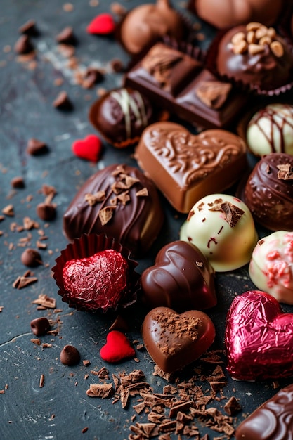 cukierki czekoladowe w kształcie serca selektywne skupienie