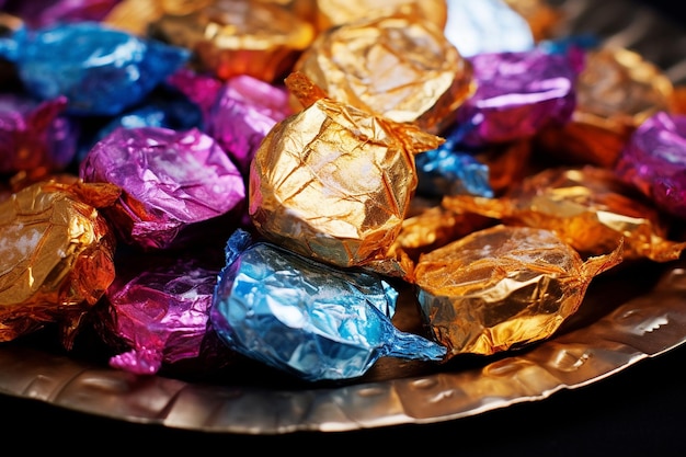 Zdjęcie cukierki jaggery owinięte w kolorową folii