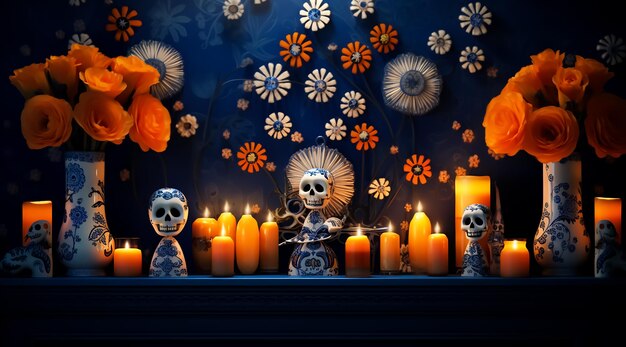 Cukrowa czaszka w meksykańskim tatuażu Dzień zmarłych Dia De Los Muertos świętowanie Cukrowa czaszka